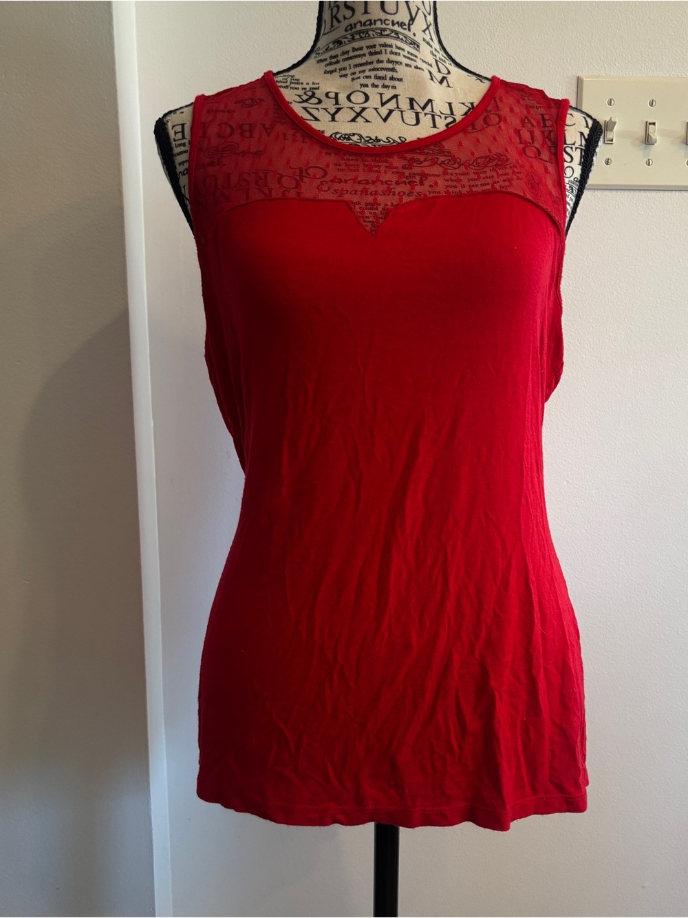 The Limited Red Lace Yoke Tank Top